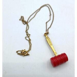 Vintage Red Bakelite Gavel Pendant Necklace - Rainbow Girls